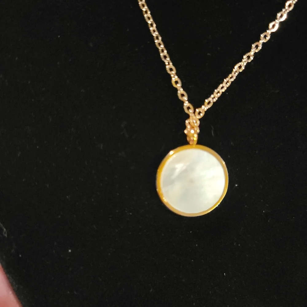 Inlaid Floral Mother of Pearl Necklace Rose Gold #11